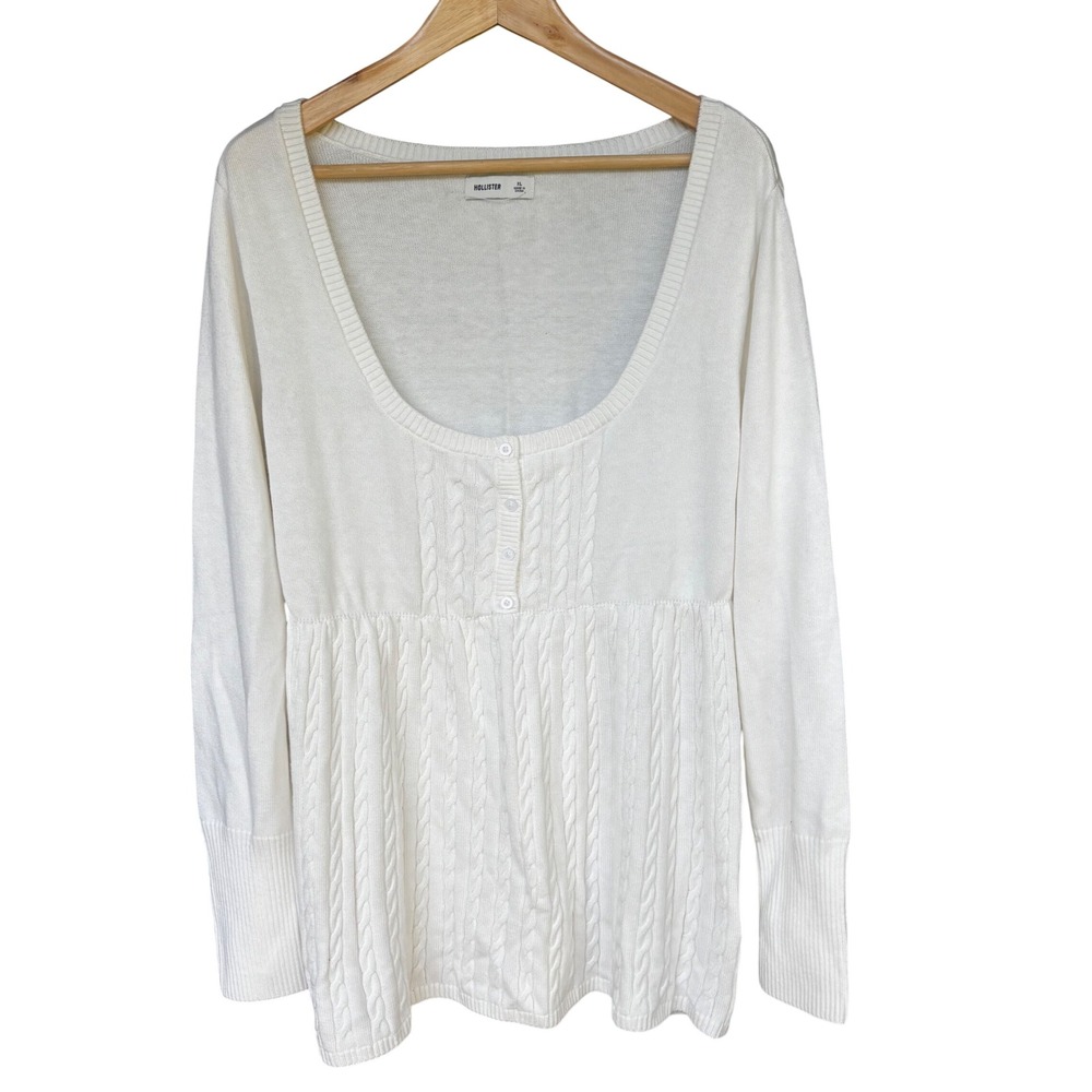HOLLISTER Babydoll Sweater XL EUC Cable Knit Empire Cream Off White Bella Y2K